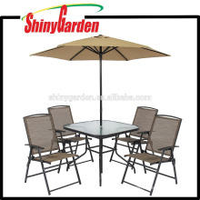 Outdoor Patio Furniture Dining Set 6 Pieces with Umbrella/Parasol , Glass Top Dining Table Set , Dining Table Set 4 Chairs